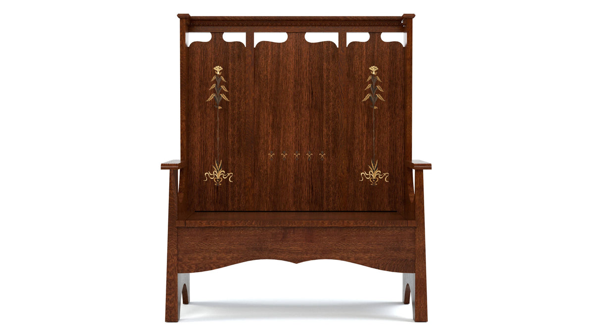 Stickley 125th Anniversary Centennial Fireside Bench - Solid Wood Storage Bench with Carved Tree Details - Made in USA