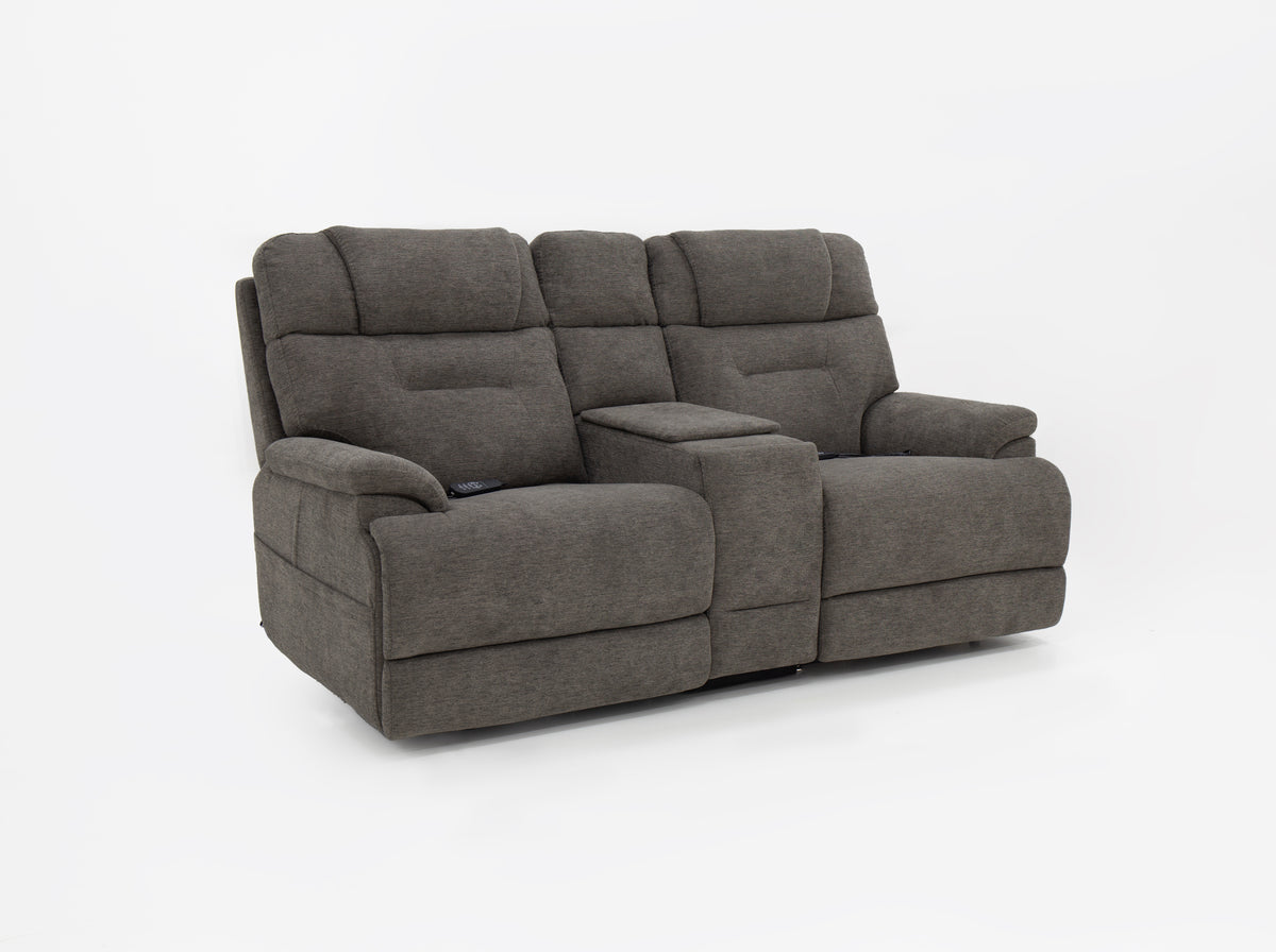 MacZcliner Umber Grey Dual Power Lift Reclining Loveseat with Console – Assistive Sleep Chair | Gallery Furniture