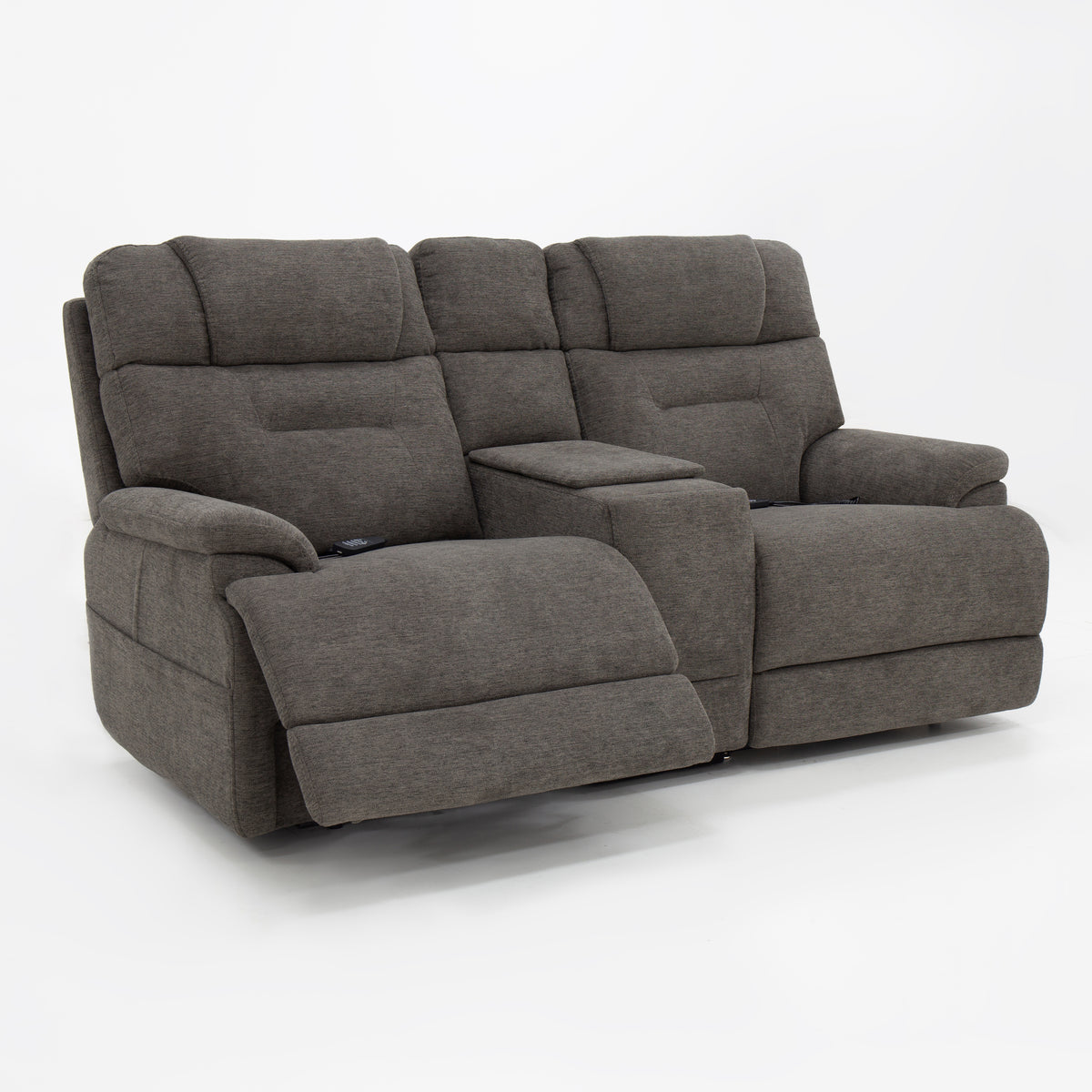 MacZcliner Umber Grey Dual Power Lift Reclining Loveseat with Console – Assistive Sleep Chair | Gallery Furniture