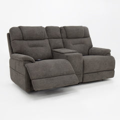 MacZcliner Umber Grey Dual Power Lift Reclining Loveseat with Console – Assistive Sleep Chair | Gallery Furniture