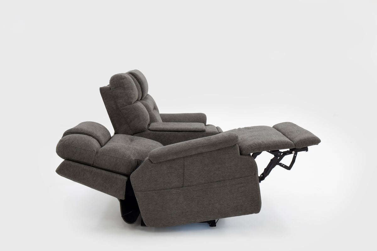 MacZcliner Umber Grey Dual Power Lift Reclining Loveseat with Console – Assistive Sleep Chair | Gallery Furniture