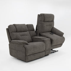 MacZcliner Umber Grey Dual Power Lift Reclining Loveseat with Console – Assistive Sleep Chair | Gallery Furniture