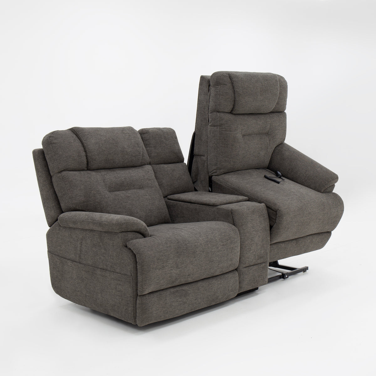 MacZcliner Umber Grey Dual Power Lift Reclining Loveseat with Console – Assistive Sleep Chair | Gallery Furniture