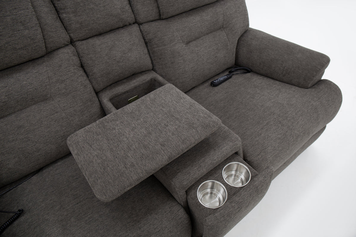 MacZcliner Umber Grey Dual Power Lift Reclining Loveseat with Console – Assistive Sleep Chair | Gallery Furniture