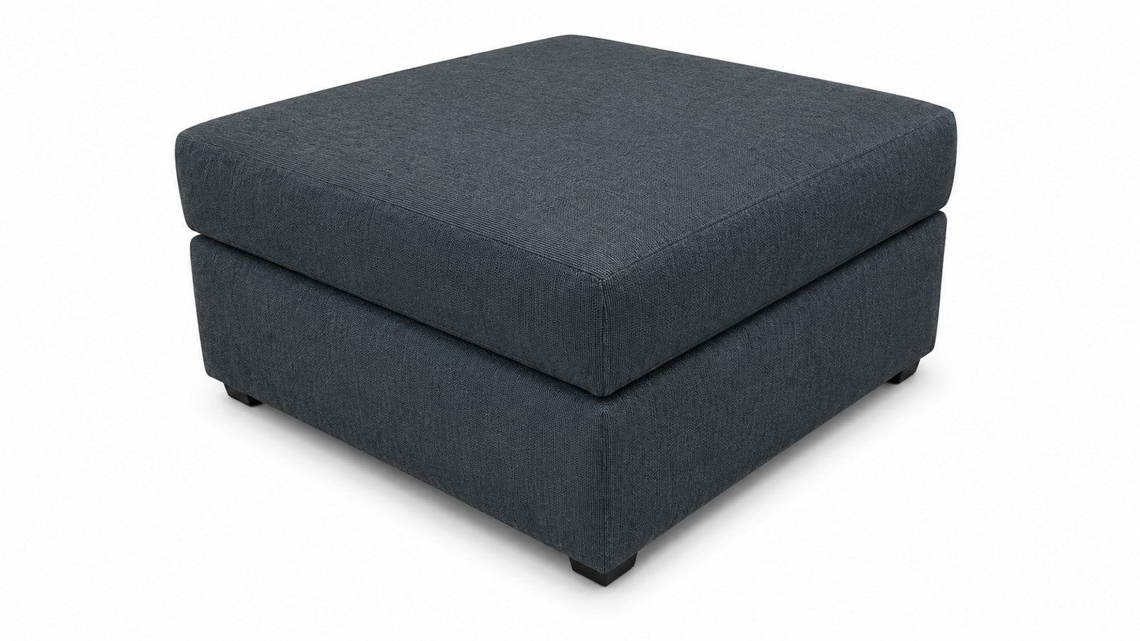 A square upholstered ottoman with a lift-top design, shown from a three-quarter angle on a white background.
