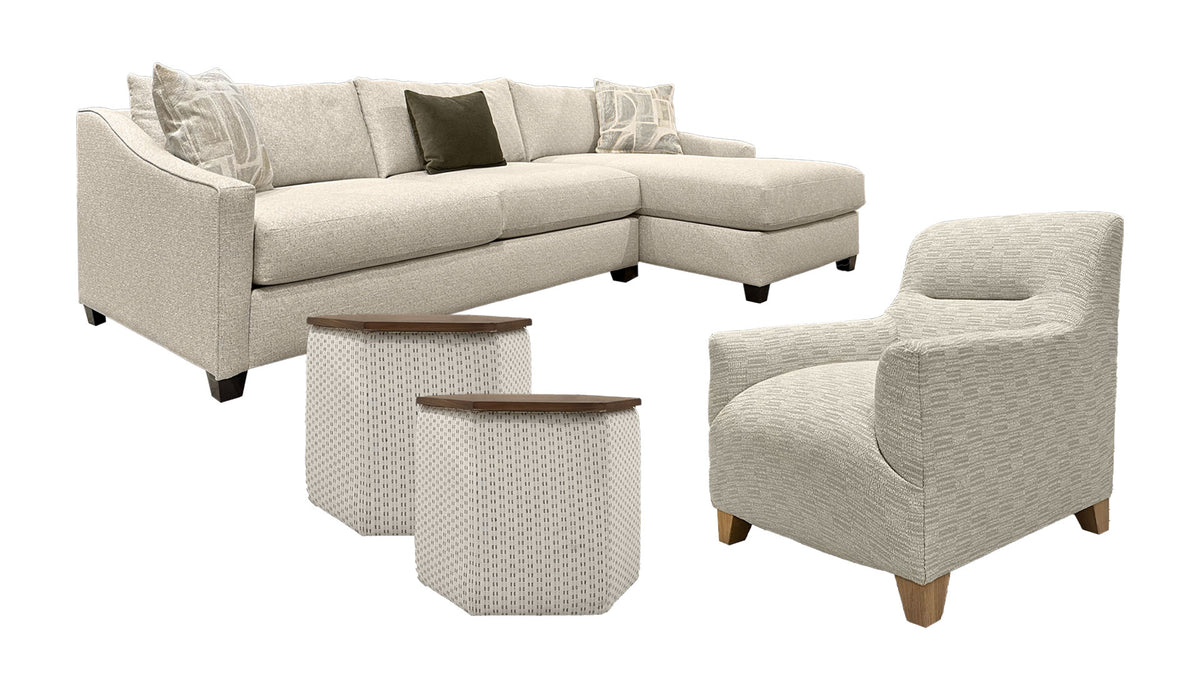 5PC SPECIAL!!!  2PC SECTIONAL, ACCENT CHAIR & 2 STORAGE OTTOMANS/ TABLE