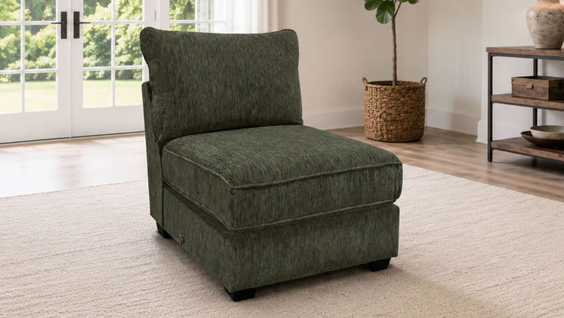 Madrid Moss Performance Fabric Sectional Armless Chair