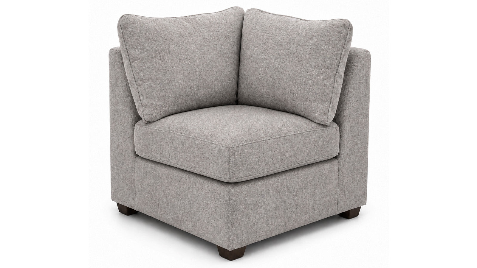 A light gray upholstered armchair with two back cushions, a thick seat cushion, and dark wooden feet, shown against a plain white background.
