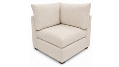 A light beige upholstered corner armchair with two back cushions and a single seat cushion, shown on a plain white background.