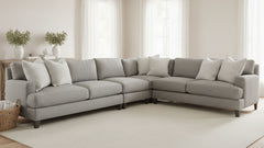 4pc Mila Sectional by Bernhardt - Contemporary Light Gray Sectional with Striped Pillows - Made in USA