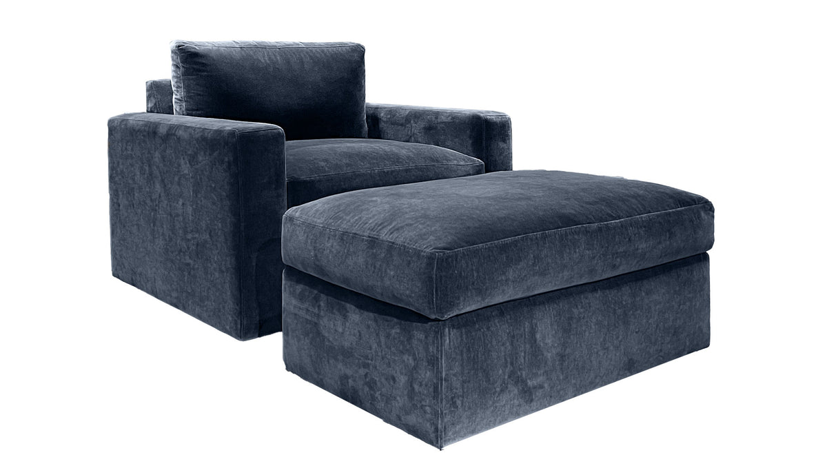 2pc Rory Indigo Swivel Chair & Ottoman