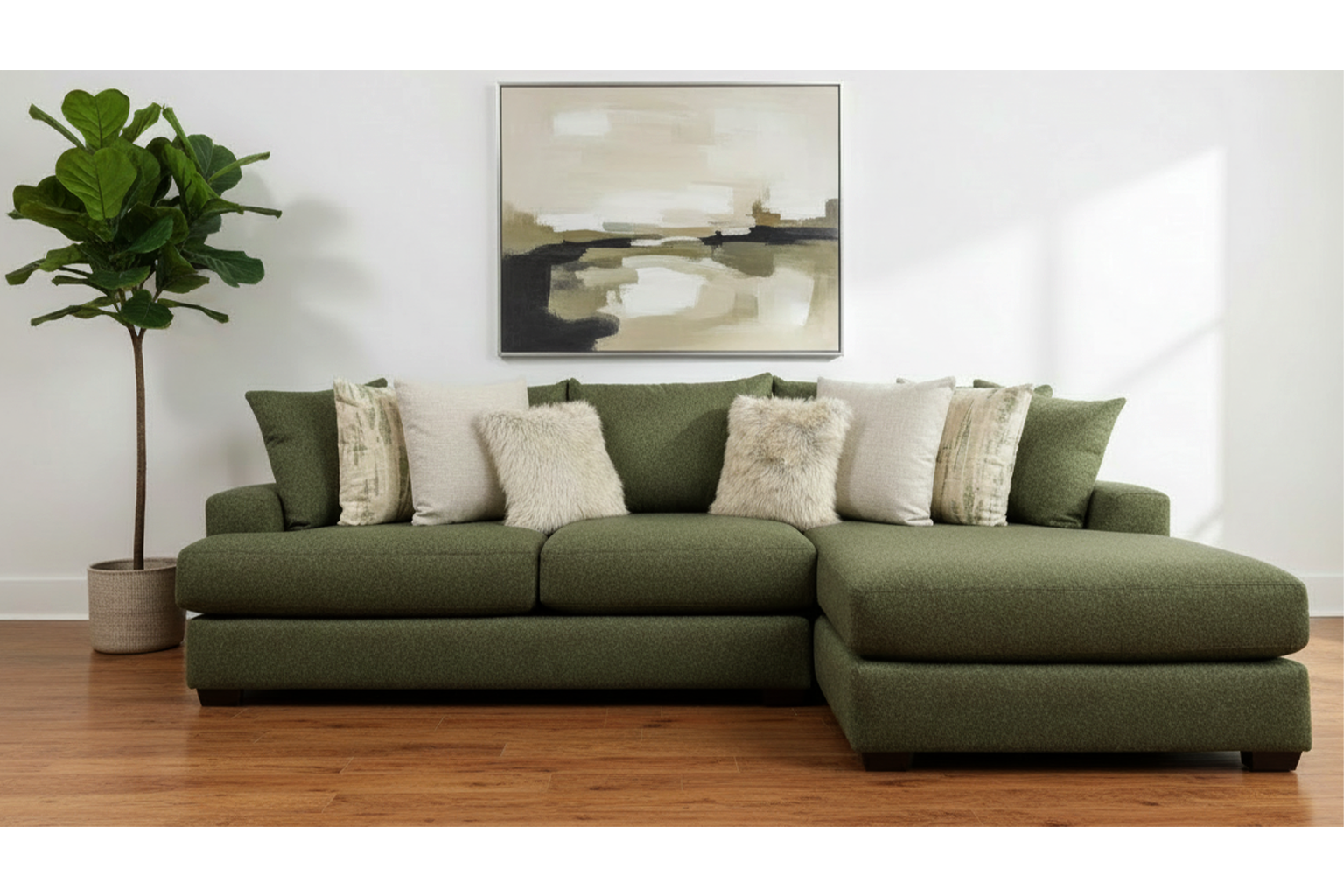 Rio Spinach 2-Piece Green Chofa with Right Side Facing Chaise - Revive Performance Fabric