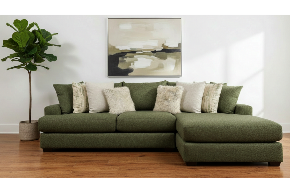 Rio Spinach 2-Piece Green Chofa with Right Side Facing Chaise - Revive Performance Fabric