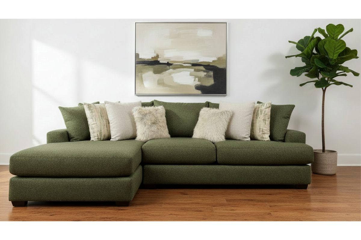 Rio Spinach 2-Piece Green Chofa with Left Side Facing Chaise - Revive Performance Fabric