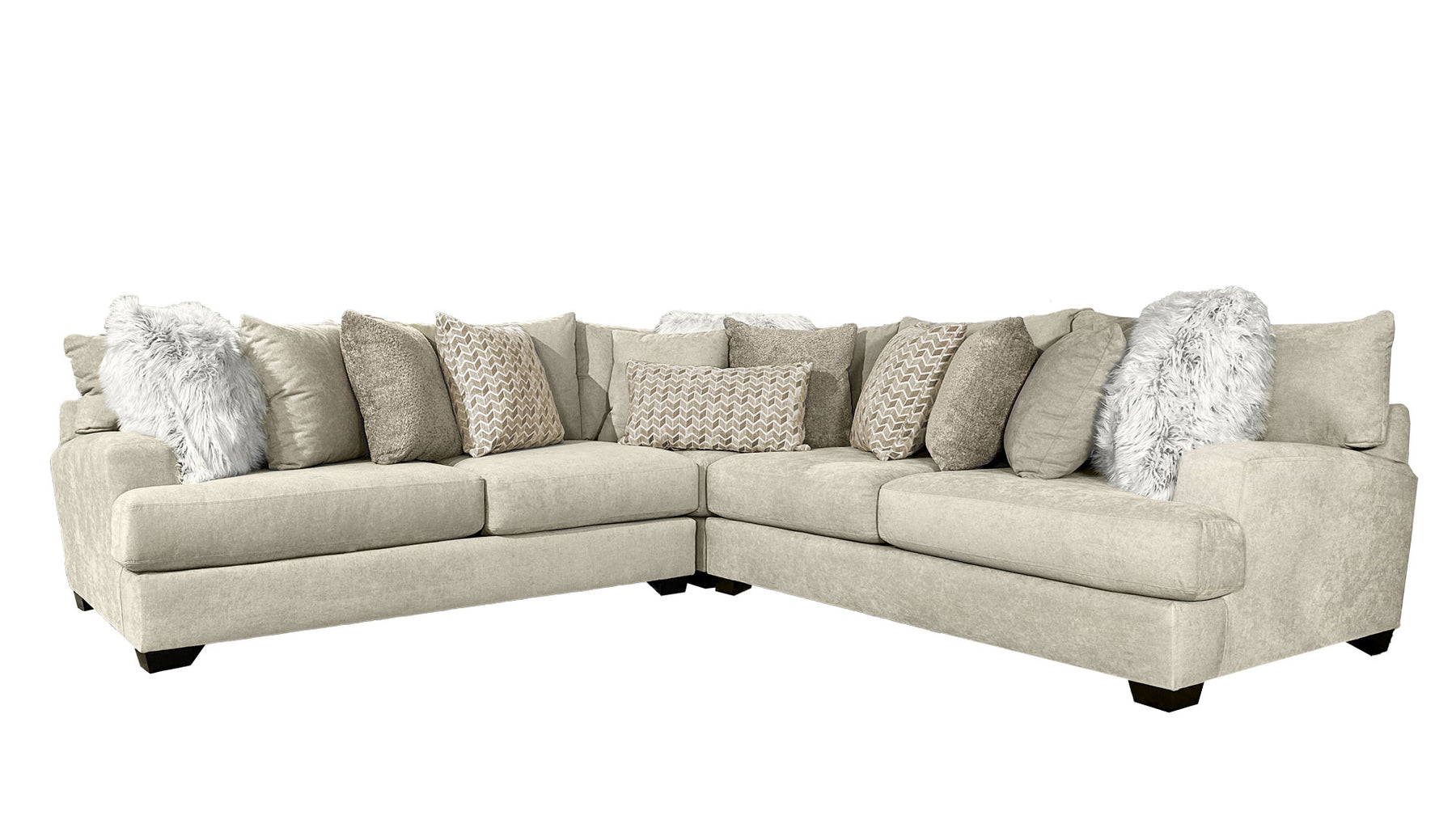 Sensation Cream 3-Piece Sectional – Made in USA with 12 Decorative Pillows | Gallery Furniture