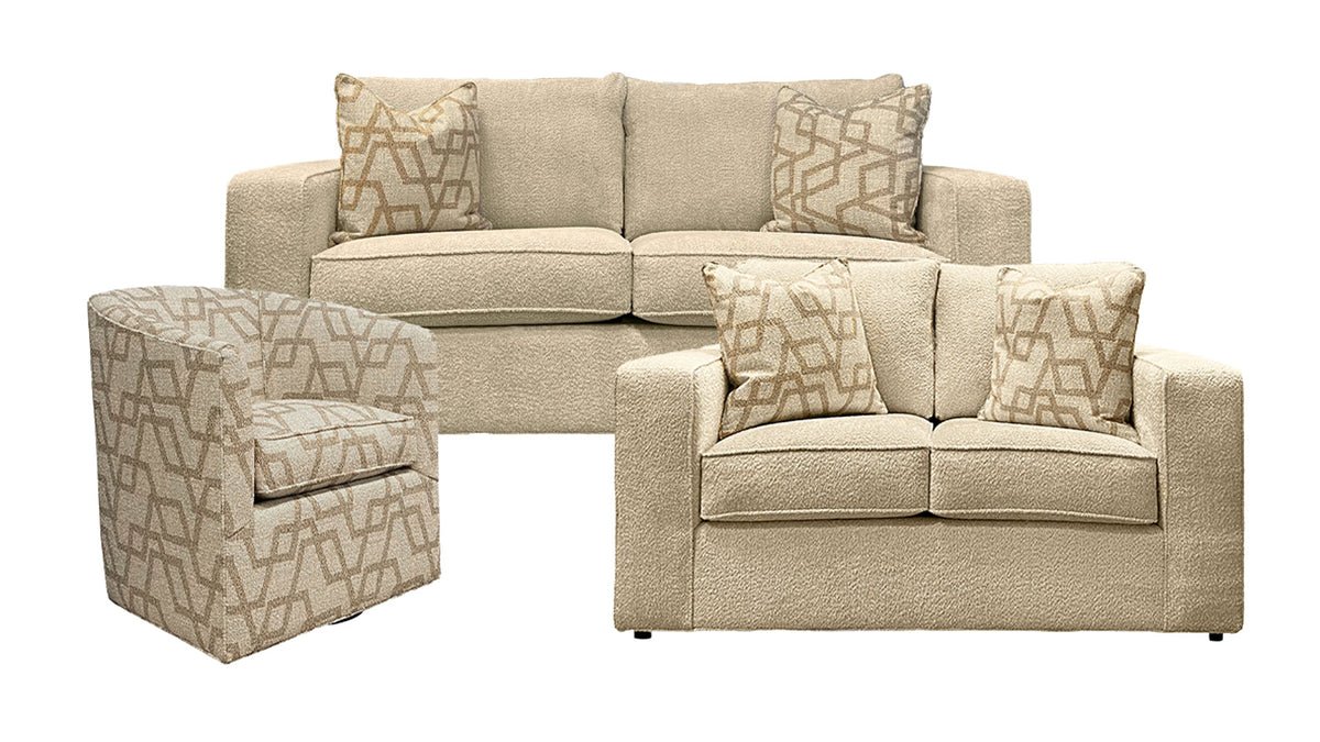 3pc Milford Light Taupe Sofa, Loveseat & Swivel Chair