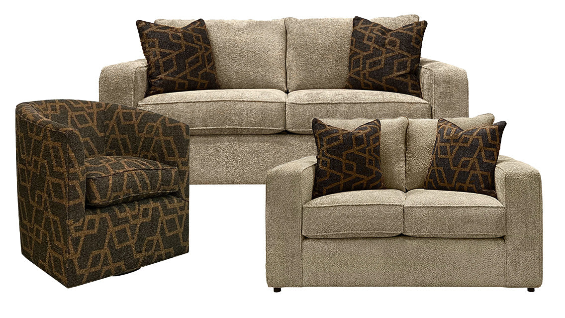 3pc Milford Sofá, Loveseat y Silla Giratoria