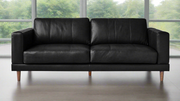 Elements Fiero Black Leather Match Sofa | Tapered Legs | Piped Seam Detail