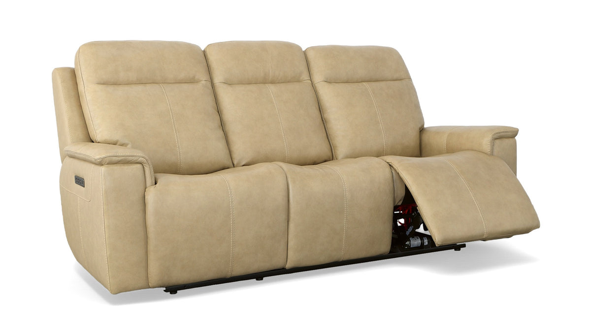 Odessa Tan Leather Power Reclining Sofa With Power Headrest