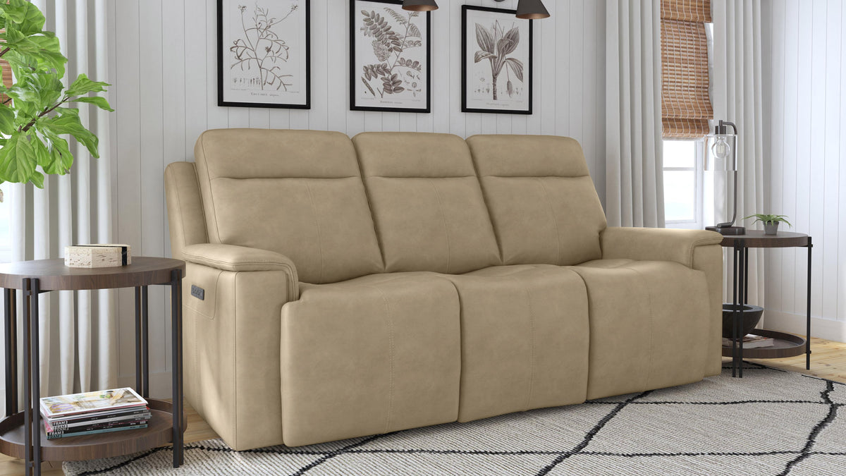 Odessa Tan Leather Power Reclining Sofa With Power Headrest