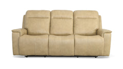 Odessa Tan Leather Power Reclining Sofa With Power Headrest
