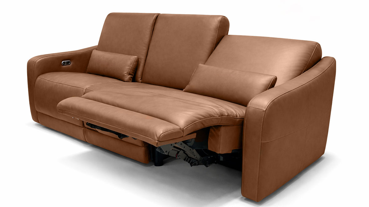Louie Saddle Brown Power Inclining Leather Sofa – Flexsteel Reclining Sofa | Gallery Furniture