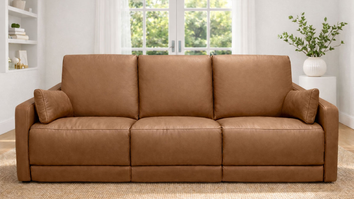 Louie Saddle Brown Power Inclining Leather Sofa – Flexsteel Reclining Sofa | Gallery Furniture
