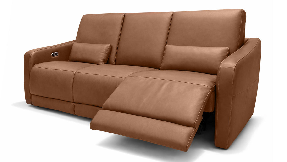 Louie Saddle Brown Power Inclining Leather Sofa – Flexsteel Reclining Sofa | Gallery Furniture