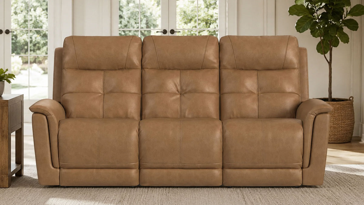Flexsteel Mack's Heart P5 Power Reclining Leather Sofa | Latte Brown | Gallery Furniture