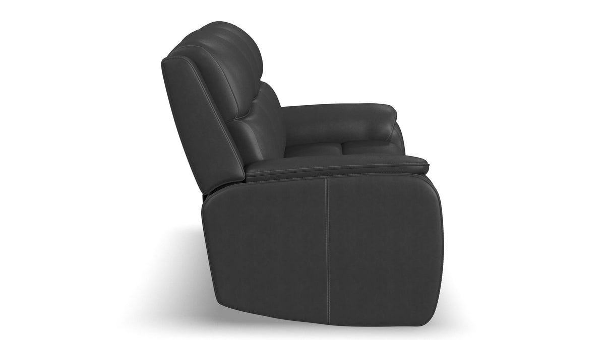 A black leather recliner chair shown from a side profile view against a plain white background.