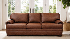 Whiskey Top-Grain Leather Sofa | Roll Arms & Nailhead Trim | Made in Texas | Gallery Furniture