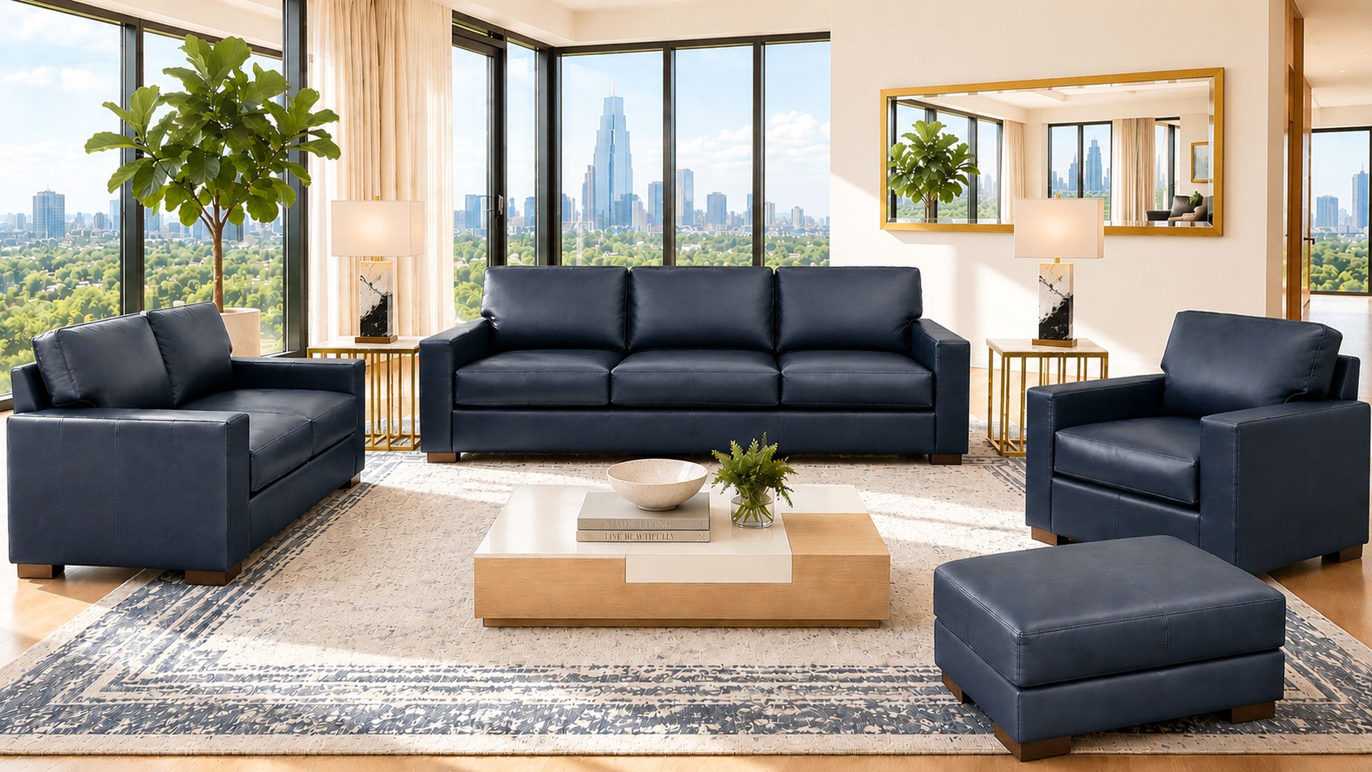 Revelation Oceanic Blue Top Grain Leather Sofa