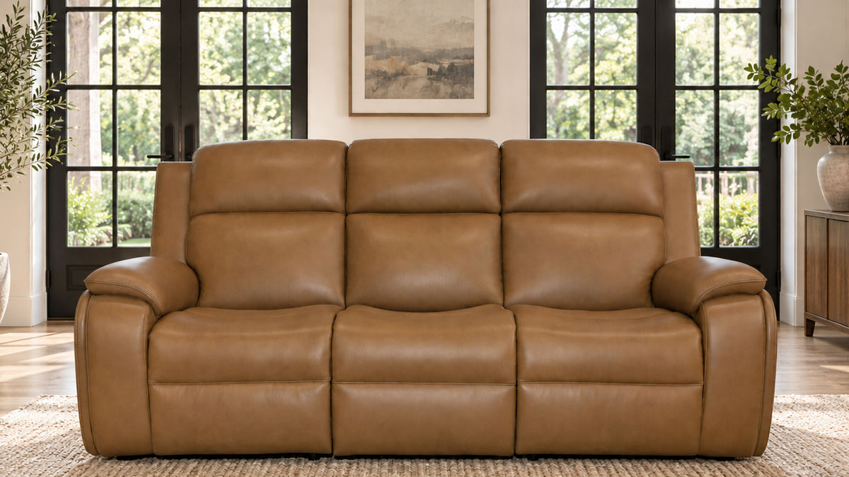 Camel Brown Leather Full Body Massage Power Sofa