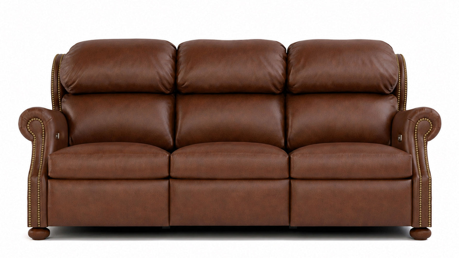 Sofá reclinable eléctrico «Stickley Durango Darian Spice» de piel de grano superior que se adapta a la pared | Fabricado en EE. UU. | Gallery Furniture