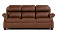 Sofá reclinable eléctrico «Stickley Durango Darian Spice» de piel de grano superior que se adapta a la pared | Fabricado en EE. UU. | Gallery Furniture