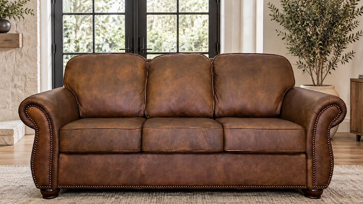 Chevy Mustang Soar Leather Sofa | 100% Top-Grain Leather | Gallery Furniture