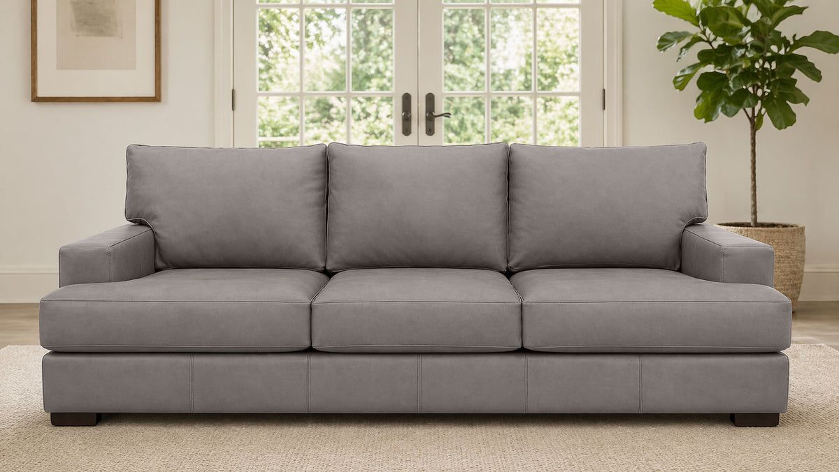 Smoke Top Grain Performance Leather Sofa by Mayo | Made in USA | In Stock Today | Gallery Furniture