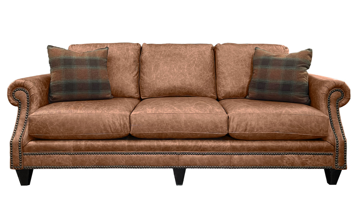 Omaha Whiskey Leather Sofa by Mayo - Top Grain Leather Sofa - Made in Texas