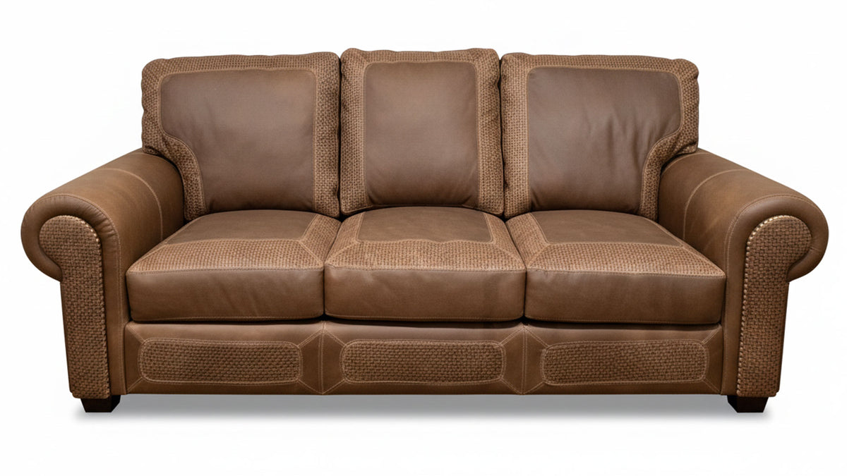 Bob Timberlake Vintage Archaic Walnut Sofa - 100% Leather Sofa with Rolled Arms - Made in USA