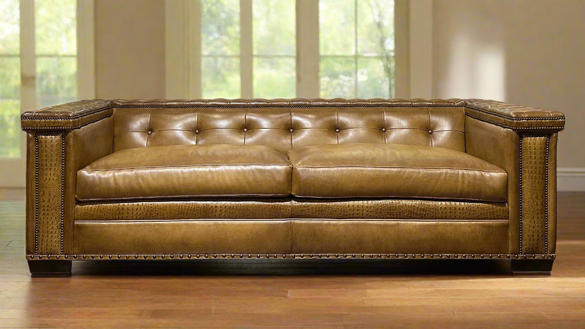 Bob Timberlake Bark Burnish 100% Leather Sofa - Tufted Back - Handcrafted - Made in USA