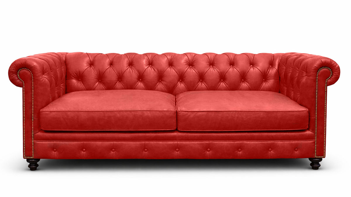 Stetson Red 100% Leather Chesterfield Sofa | Gallery Furniture
