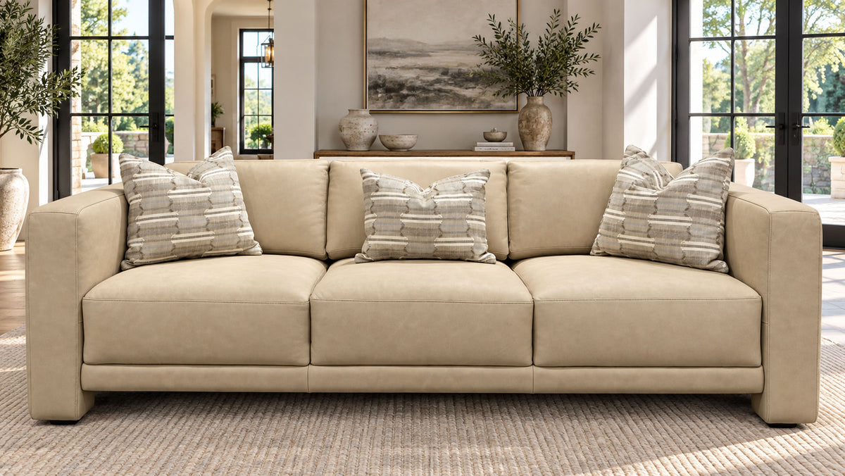 El Paso Ivory Leather Sofa | Gallery Furniture