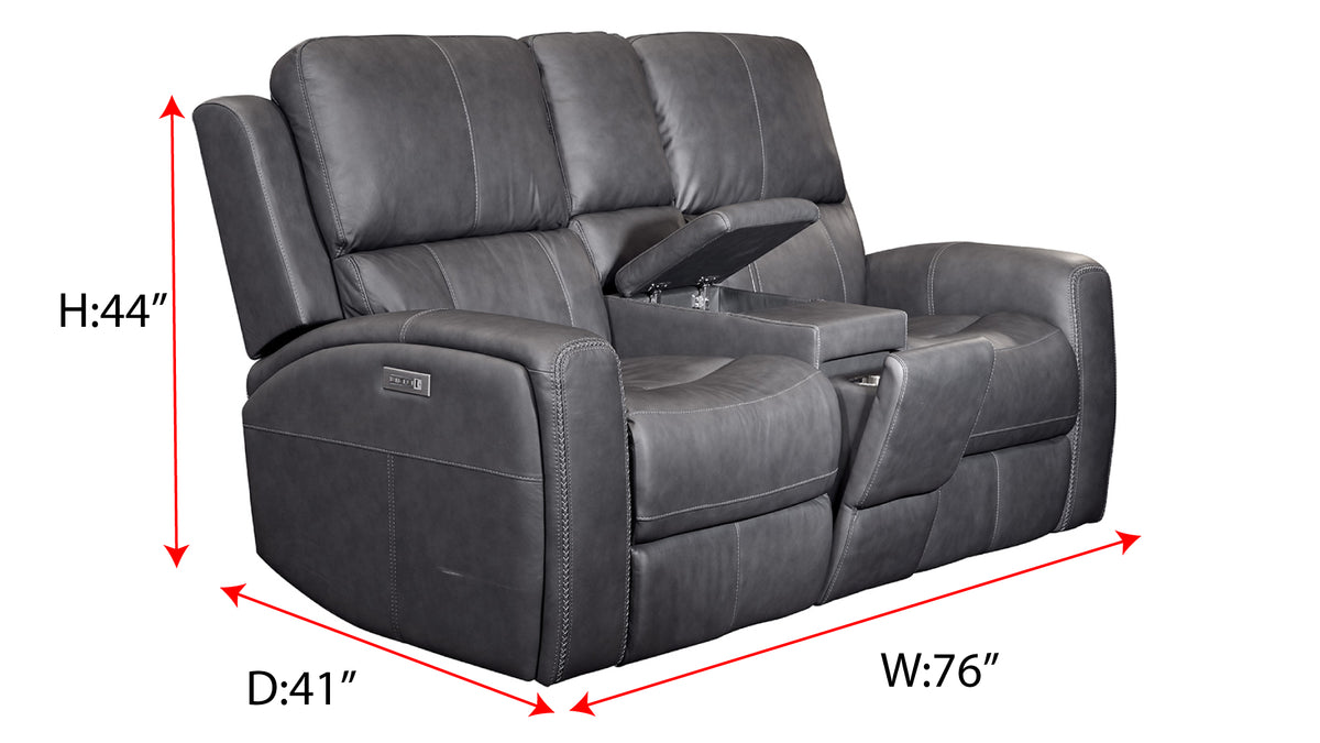 King Cowboy Grey P3 Power Reclining Loveseat w/Console