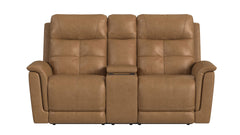 Mack's Heart Latte Brown Leather P5 Power Reclining Loveseat w/Console