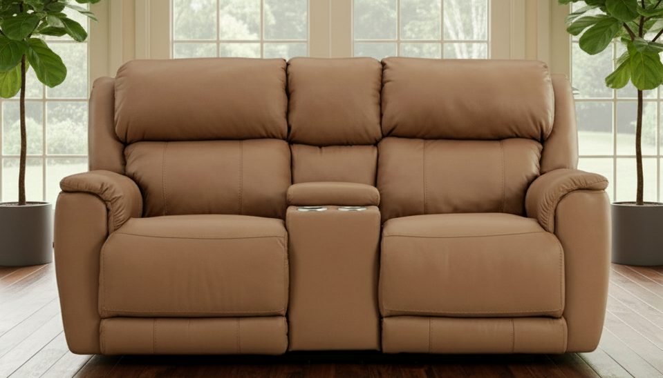 Tuscany Butternut Leather P3 Power Reclining Loveseat w/Console
