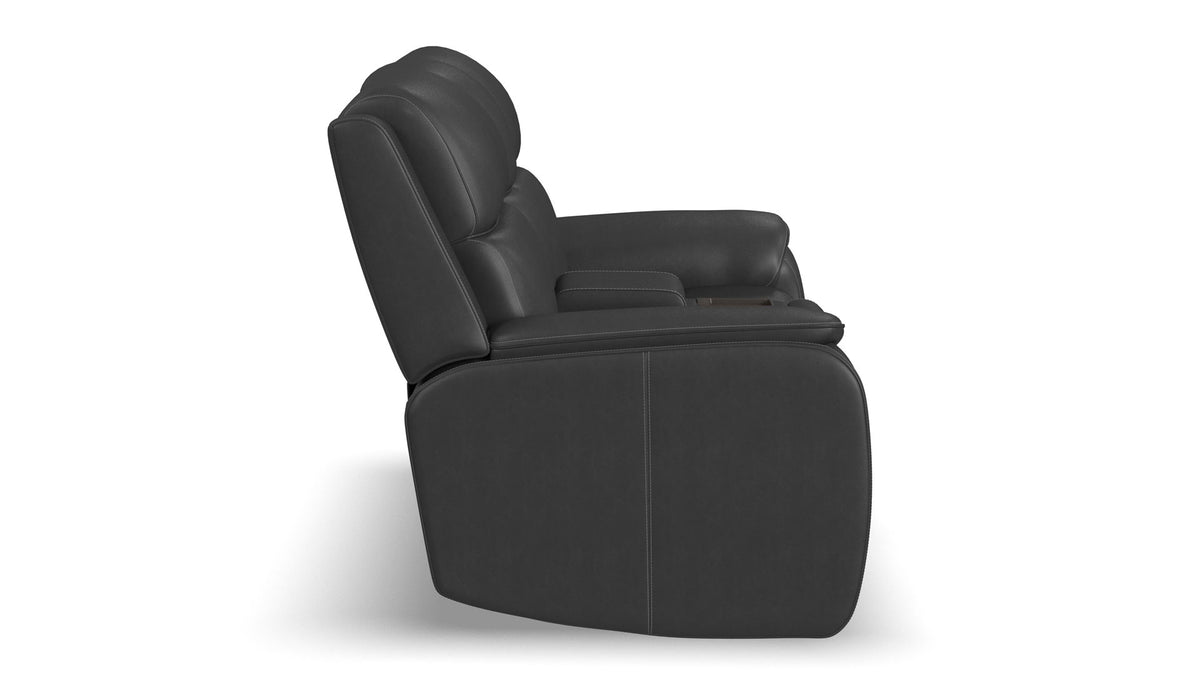 A black leather recliner chair shown from a side profile view against a plain white background.