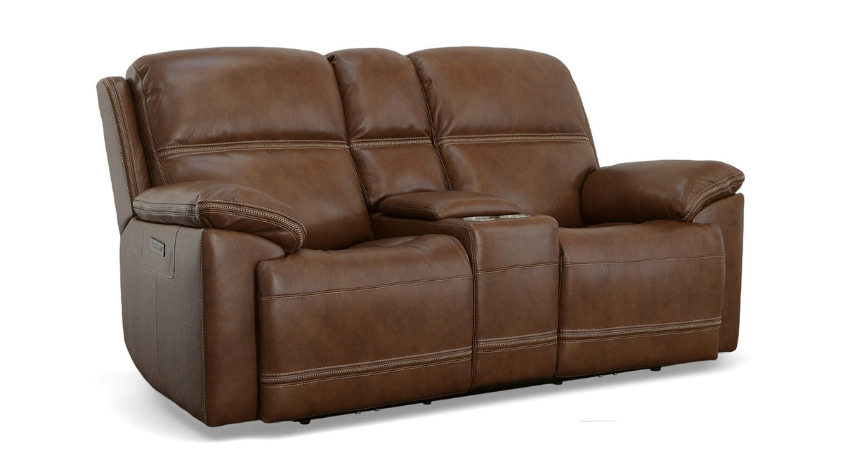 Secretariat Brown Leather P2 Power Reclining Loveseat w/Console