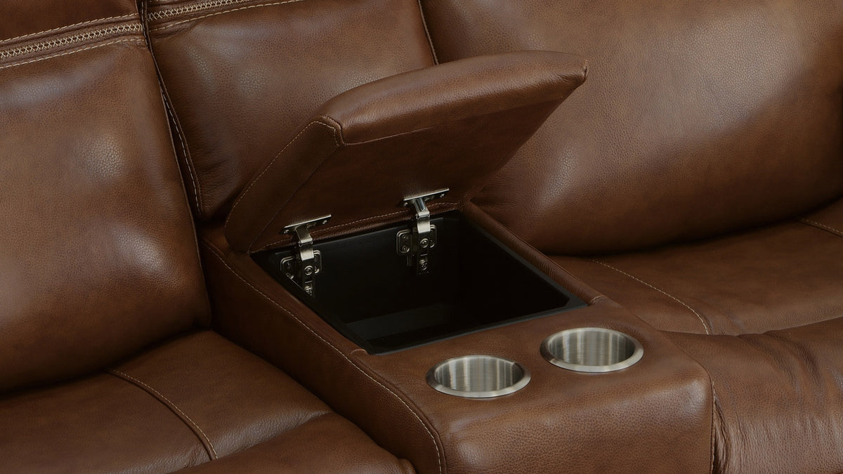 Secretariat Brown Leather P2 Power Reclining Loveseat w/Console