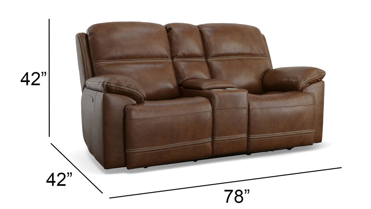 Secretariat Brown Leather P2 Power Reclining Loveseat w/Console