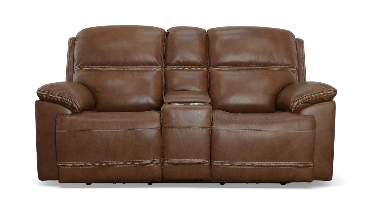 Secretariat Brown Leather P2 Power Reclining Loveseat w/Console